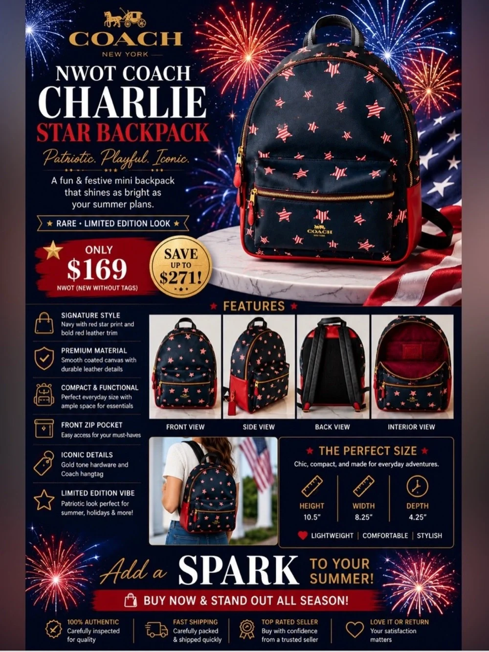 Coach Star-Print Mini Backpack - Black with Red Accents